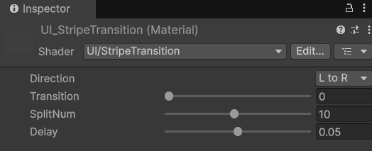 StripeTransitionシェーダーのプロパティ